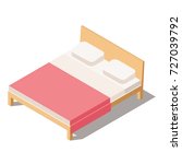 Big Bed for Two or One Person with Comforter and pillows.  Furniture for the Bedroom. Vector Illustration in Isometric view. 3D Bed isolated on white background