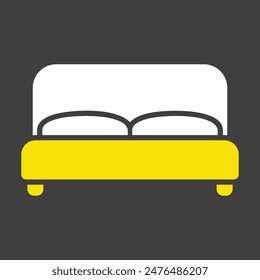 Big bed vector on dark background icon. Graph symbol for furniture, web site and apps design, logo, app, UI