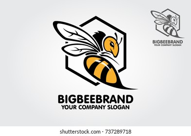 Big Bee Brand Vector Logo Template. This a Big bee logo cartoon character. Decorative bee sign. Vector logo illustration.