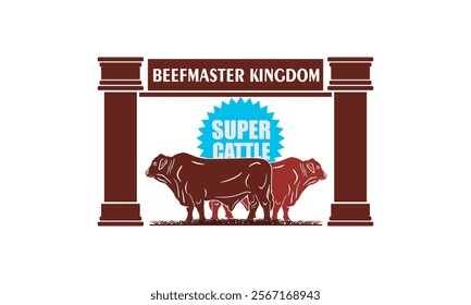 big beefmaster and kingdom gate logo, silhouette of great cattle standing vector illustrations