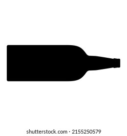 Big beer bottle lying on it's side. Horizontal position. Vector illustration. Black silhouette on white background.