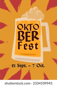 großes Bierglas mit Text auf Oktoberfest, Vektorgrafik