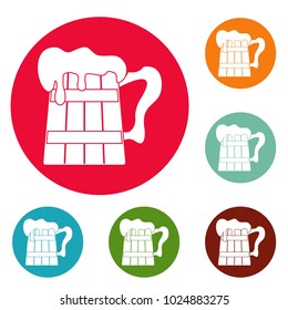 Big beer mug icons circle set vector isolated on white background