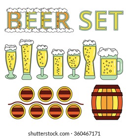 Big Beer set: Glasses for different types of beer, barrel storage