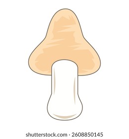 Big beige mushroom with thick stem and wide triangular cap.