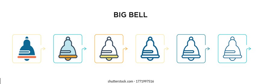 Big bell vector icon in 6 different modern styles. Black, two colored big bell icons designed in filled, outline, line and stroke style. Vector illustration can be used for web, mobile, ui