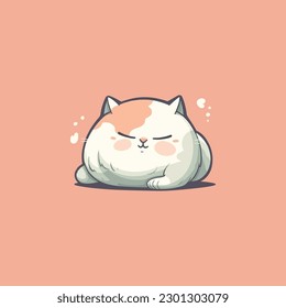 big belly lazy cute cat lying face down full cartoon. cat feed shop