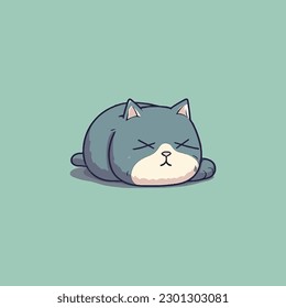 big belly lazy cute cat lying face down full cartoon. cat feed shop