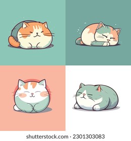 big belly lazy cute cat lying face down full cartoon. cat feed shop