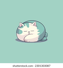 big belly lazy cute cat lying face down full cartoon. cat feed shop