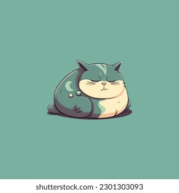 big belly lazy cute cat lying face down full cartoon. cat feed shop