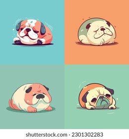 big belly lazy cute dog lying down full. cartoon, dog feed shop