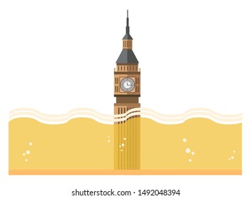 Big ben beer flood vector flat illustration