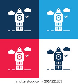 Big Ben blue and red four color minimal icon set