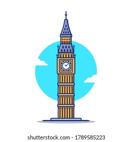 Big Ben Cartoon Vector Icon Illustration. Famous Building Traveling Icon Concept Isolated Premium Vector. Flat Cartoon Style