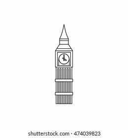 Big Ben clock icon in outline style isolated on white background. Attractions symbol