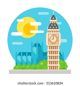 Big Ben clock tower flat design landmark illustration vector