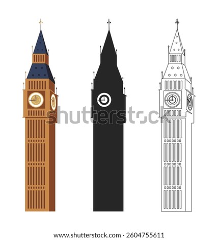 Big Ben Clock Tower and Houses of Parliament in London vector illustration, Big Ben silhouette vector art