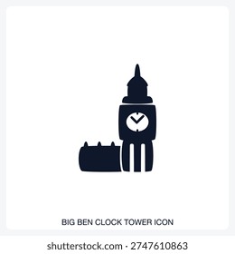 Big Ben Clock Tower Icon solid vector icon with a bold, minimal design. Suitable for presentations, websites, apps, infographics, and various digital or print projects.