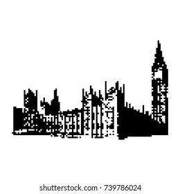 Big Ben Clock Tower and Parliament house at city of westminster, London England UK 8 bit minimalistic pixel art vector illustration isolated on white background