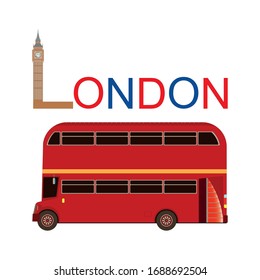 Big ben clock tower and red two storey bus - The symbols of London drawing in vector