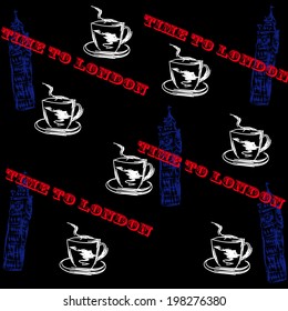 Big Ben, cups on black background