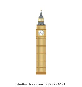 Big Ben flat vector illustration in color isolated on white background. A symbol of London. Item for tourism concept. Famous places in the world.