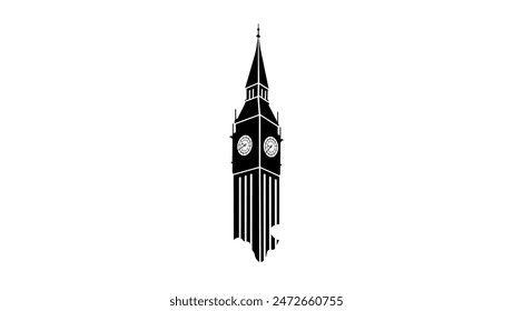 Big Ben in the Fog, black isolated silhouette