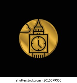 Big Ben gold plated metalic icon or logo vector