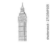 Big Ben hand draw. Sketch of Big Ben clock tower in London.