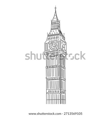 Big Ben hand draw. Sketch of Big Ben clock tower in London.