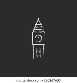 Big ben hand drawn in chalk on a blackboard vector white icon isolated on a black background.