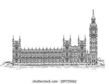 Big Ben and Houses of Parliament, London UK. Sketch collection