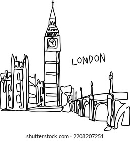 Big Ben Houses of Parliament London one line drawing. Abstract vector illustration isolated.