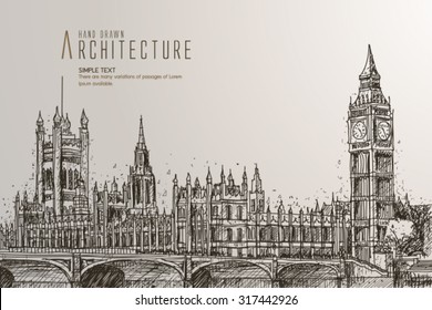 The Big Ben, the Houses of Parliament and Westminster Bridge in London