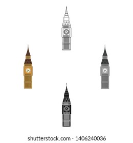 Big Ben icon in cartoon,black style isolated on white background. England country symbol stock vector illustration.