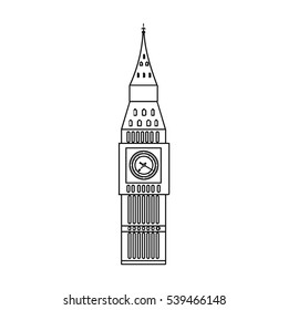 Big Ben icon in outline style isolated on white background. England country symbol stock vector illustration.