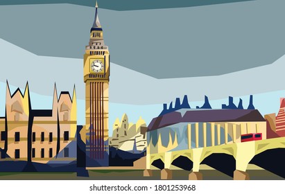 a big ben landscape vector illustration withlondon cityscape, good for wallpaper