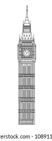 Big Ben linear detailed illustration white and black lines