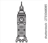 Big Ben London Clock Tower Vector Icon - Elizabeth Tower Landmark Line Art Illustration - Minimalist British Architecture Symbol for Tourism