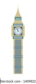 Big Ben, London clock tower, isolated on white,flat design.For websites and mobile applications. London Landmark. Vector image
