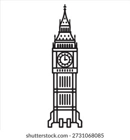 Big Ben London Clock Tower Vector Icon - Elizabeth Tower Landmark Line Art Illustration - Minimalist British Architecture Symbol for Tourism