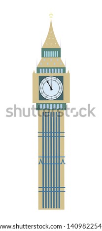 Big Ben, London clock tower, isolated on white,flat design.For websites and mobile applications. London Landmark. Vector image