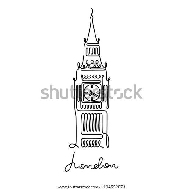 Big Ben London Continuous Line Illustration Stock Vector (Royalty Free ...