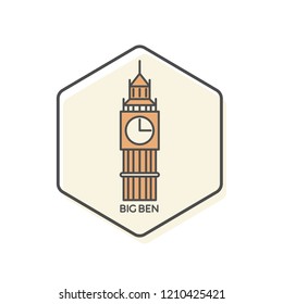 Big Ben - London, England Lineal Icon. Landmark Buildings Icon Vector Illustration Concept.