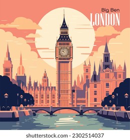 Big Ben in London, famous monument of United Kingdom. Vector illustration