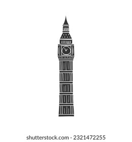 Big Ben London Icon Silhouette Illustration. English Symbols Vector Graphic Pictogram Symbol Clip Art. Doodle Sketch Black Sign.