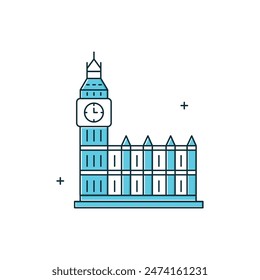 Big Ben, London Landmark, Clock Tower, British Monument, Westminster Clock, Historic Landmark Vector Illustration Icon Design