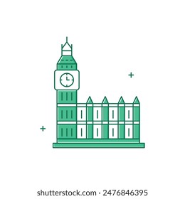 Big Ben, London Landmark, Clock Tower, British Monument, Westminster Clock, Historic Landmark Vector Illustration Icon Design