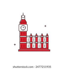 Big Ben, London Landmark, Clock Tower, British Monument, Westminster Clock, Historic Landmark Vector Illustration Icon Design